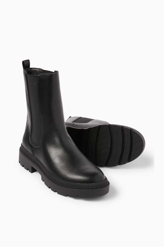 Damen - Chelsea Boots - Lederimitat - schwarz