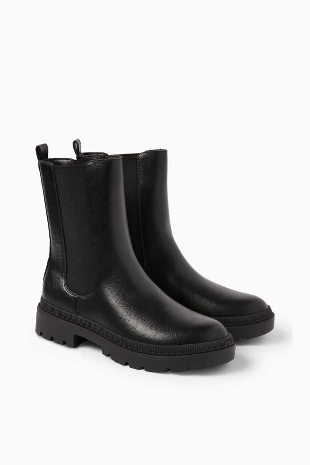 Damen - Chelsea Boots - Lederimitat - schwarz