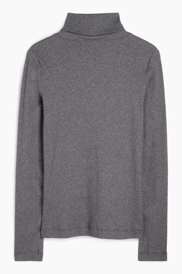 Damen - Rollkragenshirt - gerippt - dunkelgrau