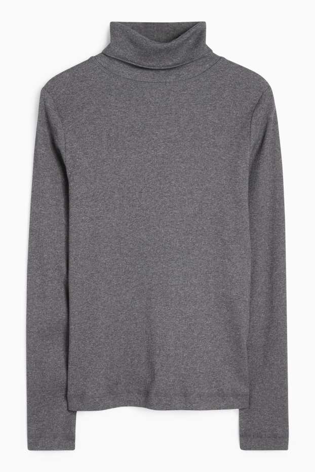 Damen - Rollkragenshirt - gerippt - dunkelgrau