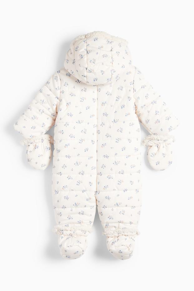 Bébés filles - Petites fleurs - combinaison de neige à capuche pour bébé - blanc crème