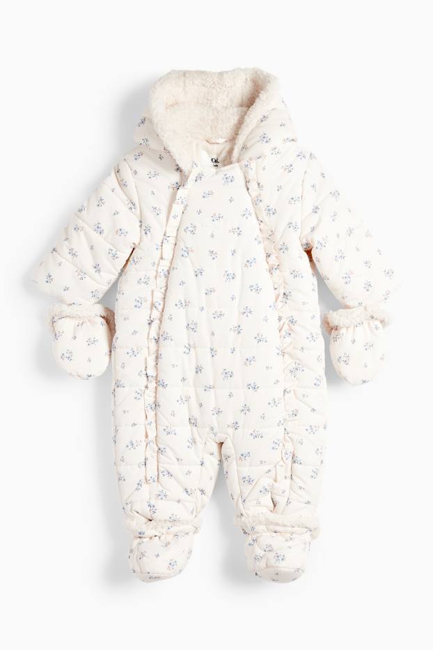 Bébés filles - Petites fleurs - combinaison de neige à capuche pour bébé - blanc crème