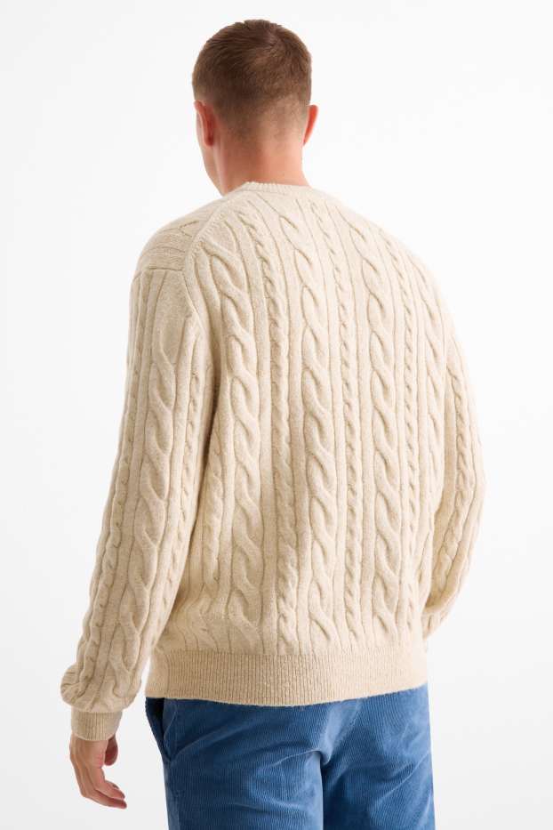 Men - Jumper - cable knit pattern - light beige