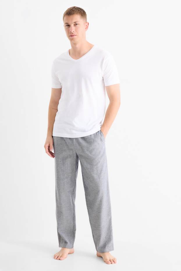 Heren - Set van 2 - flanellen pyjamabroek - met patroon - donkerblauw