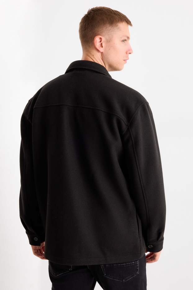 Hommes - Veste-chemise - relaxed fit - col kent - noir