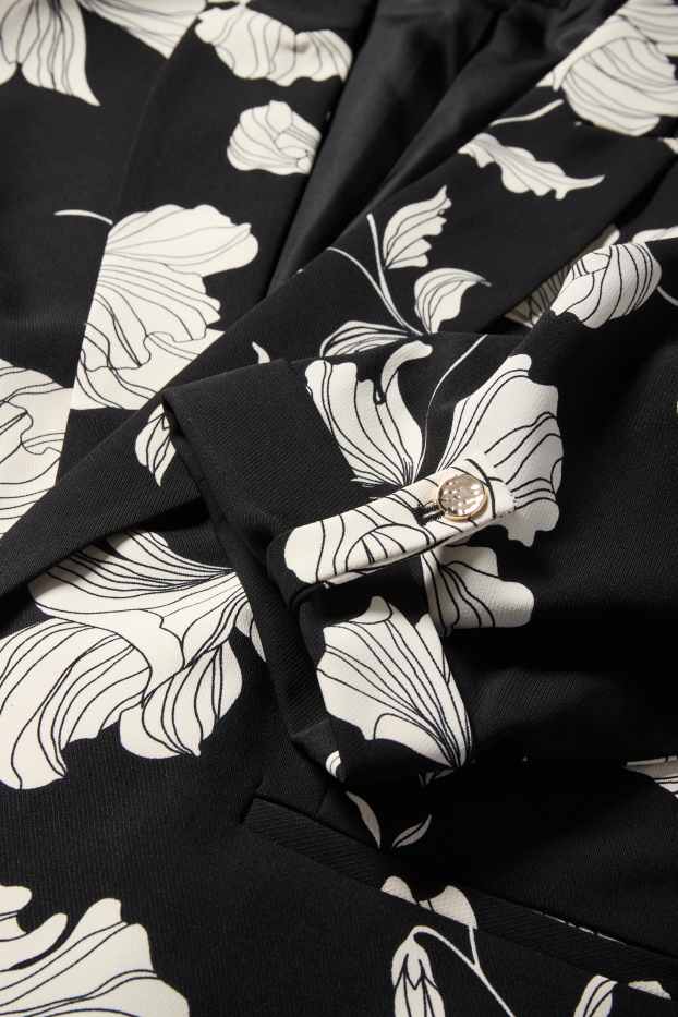 Damen - Longblazer - Relaxed Fit - geblümt - schwarz / weiß