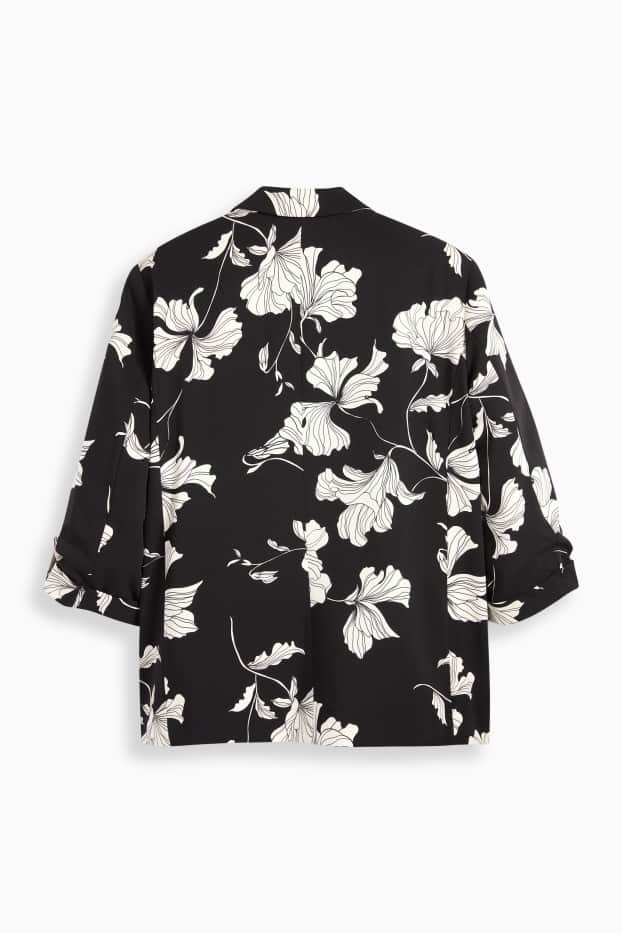 Damen - Longblazer - Relaxed Fit - geblümt - schwarz / weiß