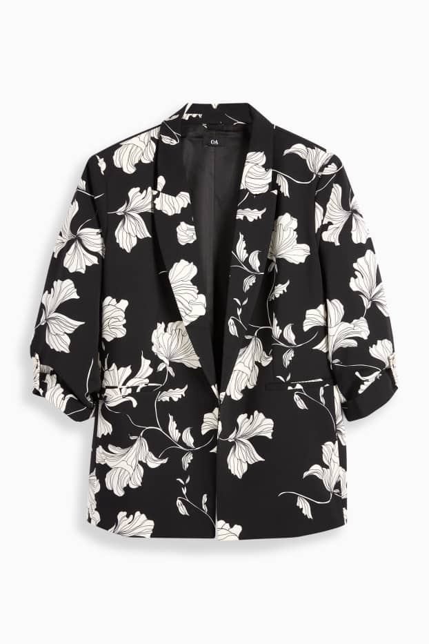 Damen - Longblazer - Relaxed Fit - geblümt - schwarz / weiß
