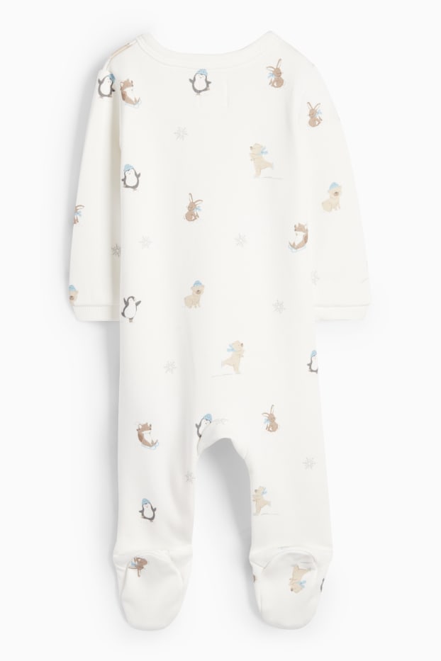 Baby Jungen - Pinguin, Bärchen und Häschen - Baby-Schlafanzug - cremeweiss