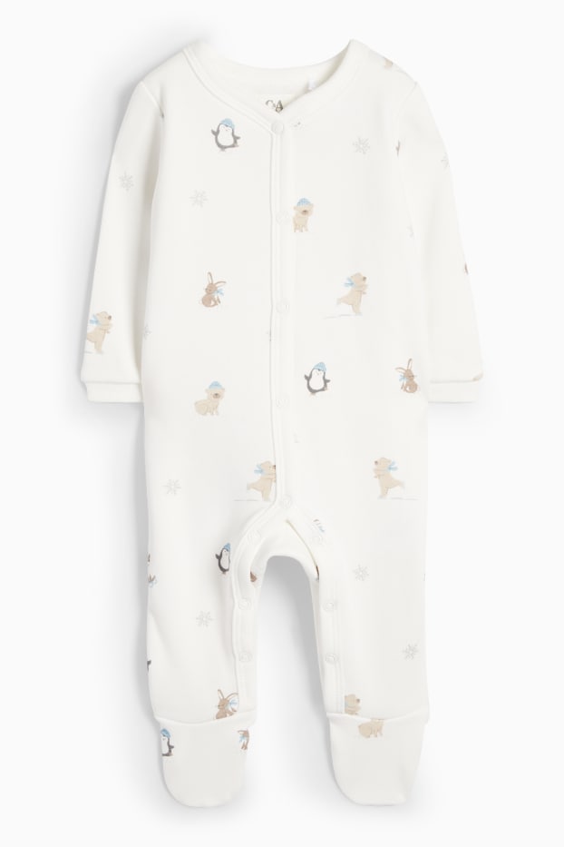 Baby Jungen - Pinguin, Bärchen und Häschen - Baby-Schlafanzug - cremeweiss