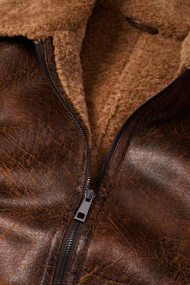 Herren - Faux Shearling Jacke - Lederimitat - braun