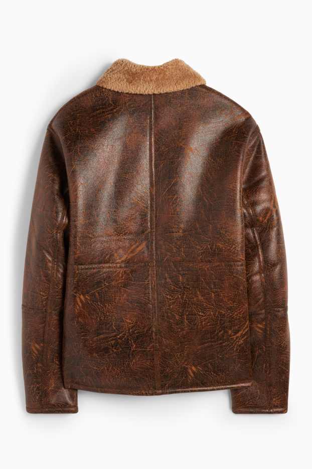 Herren - Faux Shearling Jacke - Lederimitat - braun