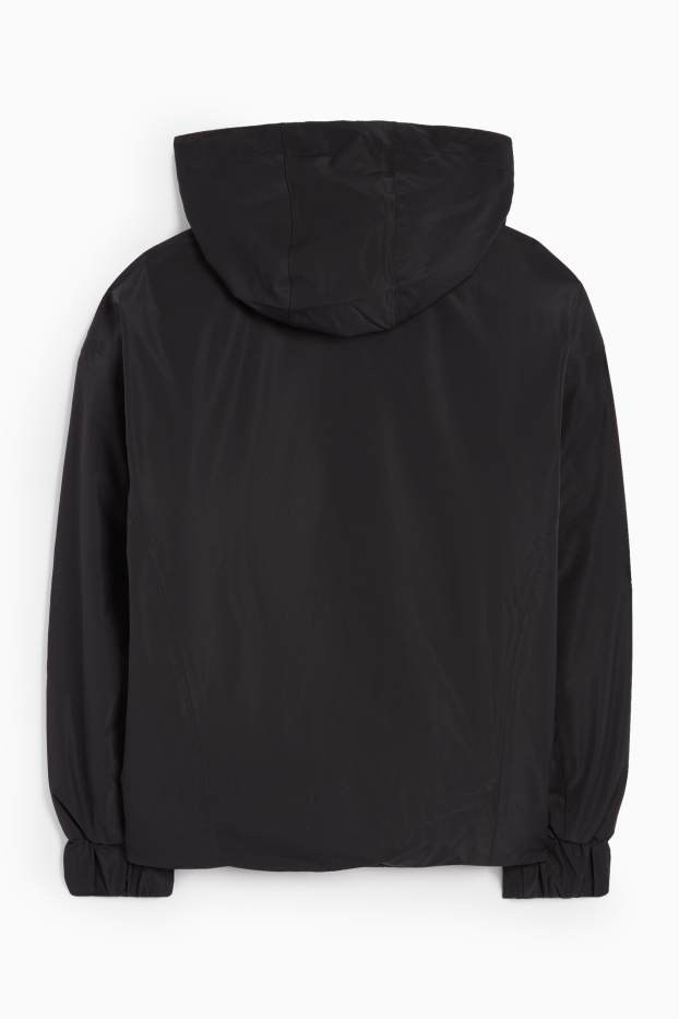 Damen - Regenjacke mit Kapuze - gefüttert - wasserdicht - schwarz