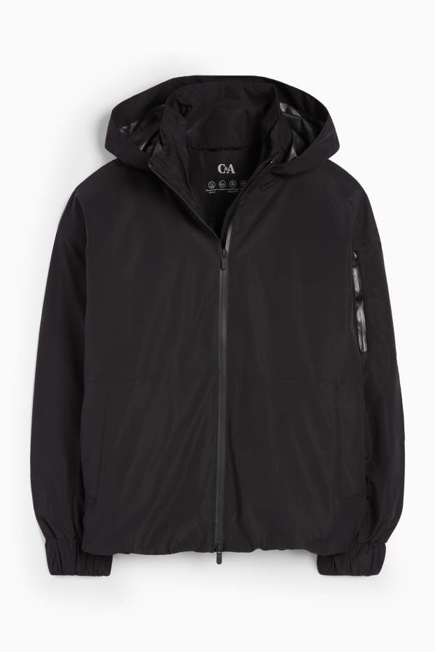Damen - Regenjacke mit Kapuze - gefüttert - wasserdicht - schwarz