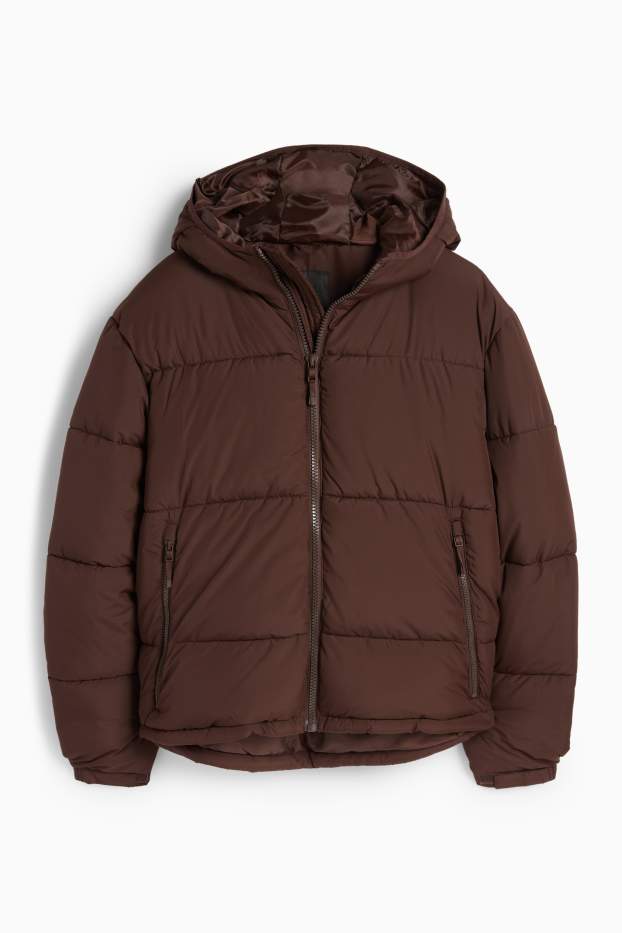 Herren - Steppjacke mit Kapuze - dunkelbraun