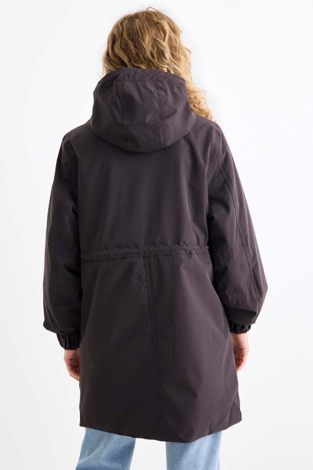 Dames - Regenjas met capuchon - gevoerd - waterdicht - zwart