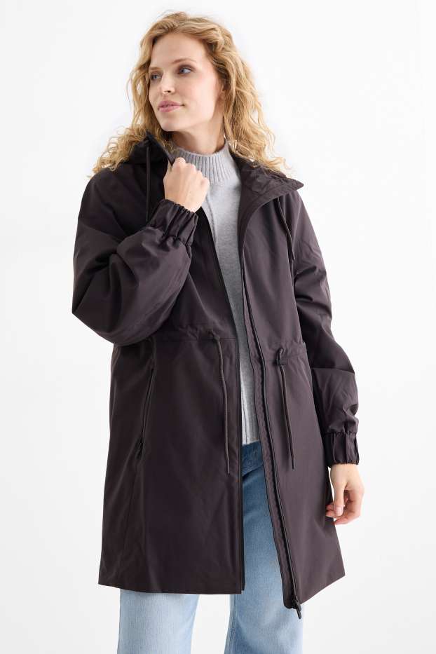 Dames - Regenjas met capuchon - gevoerd - waterdicht - zwart