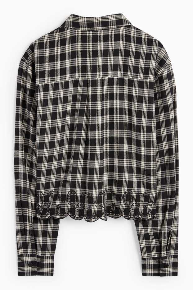 Damen - Flanellbluse - kariert - schwarz / weiss