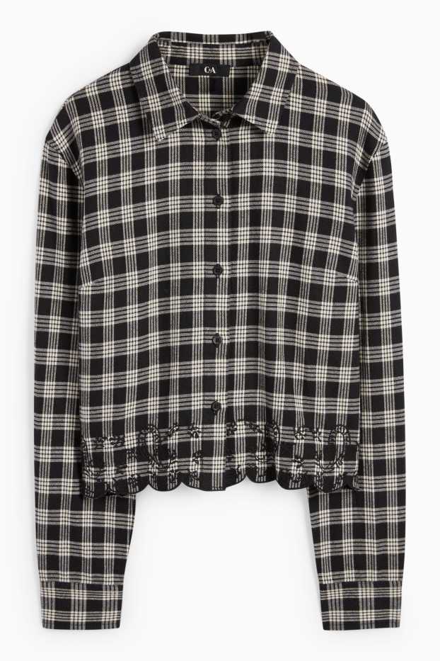 Damen - Flanellbluse - kariert - schwarz / weiss