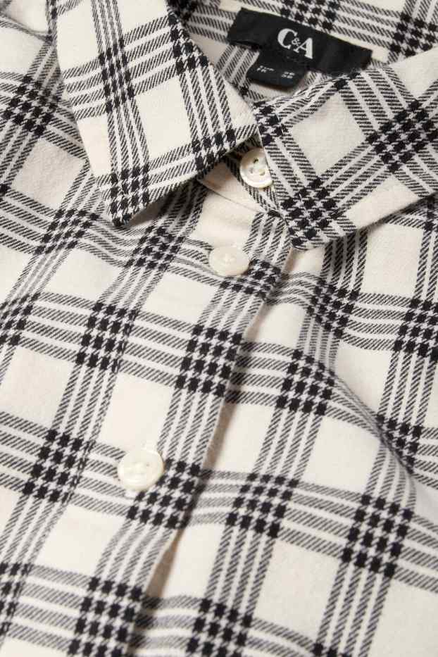 Damen - Flanellbluse - kariert - weiss / schwarz
