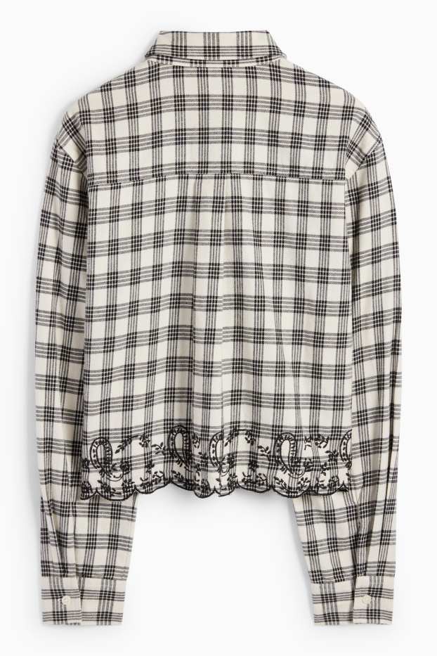 Damen - Flanellbluse - kariert - weiss / schwarz