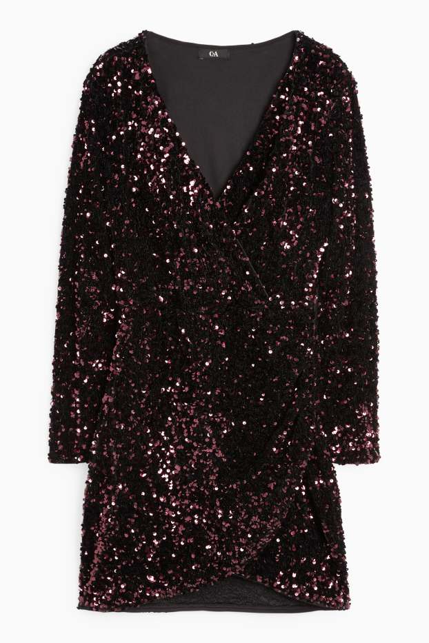 Dámské - Pajetkové bodycon šaty - bordeaux