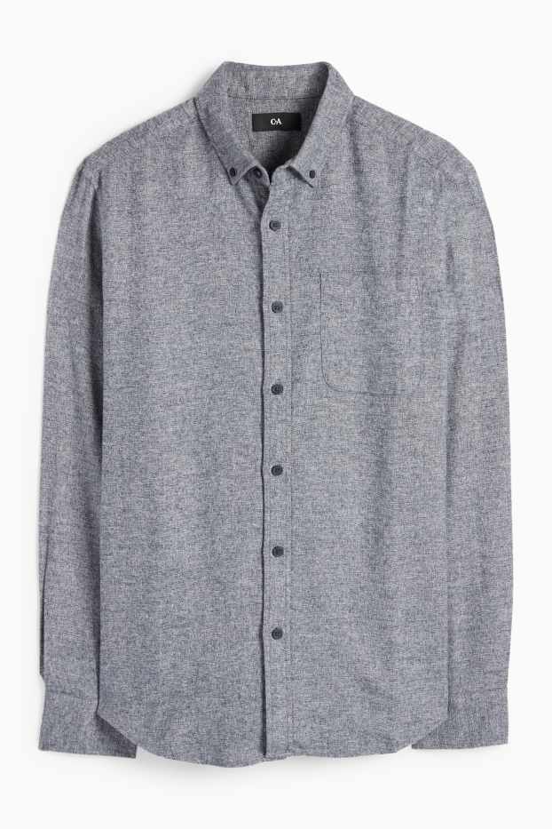 Hommes - Chemise - regular fit - col button-down - bleu foncé-chiné