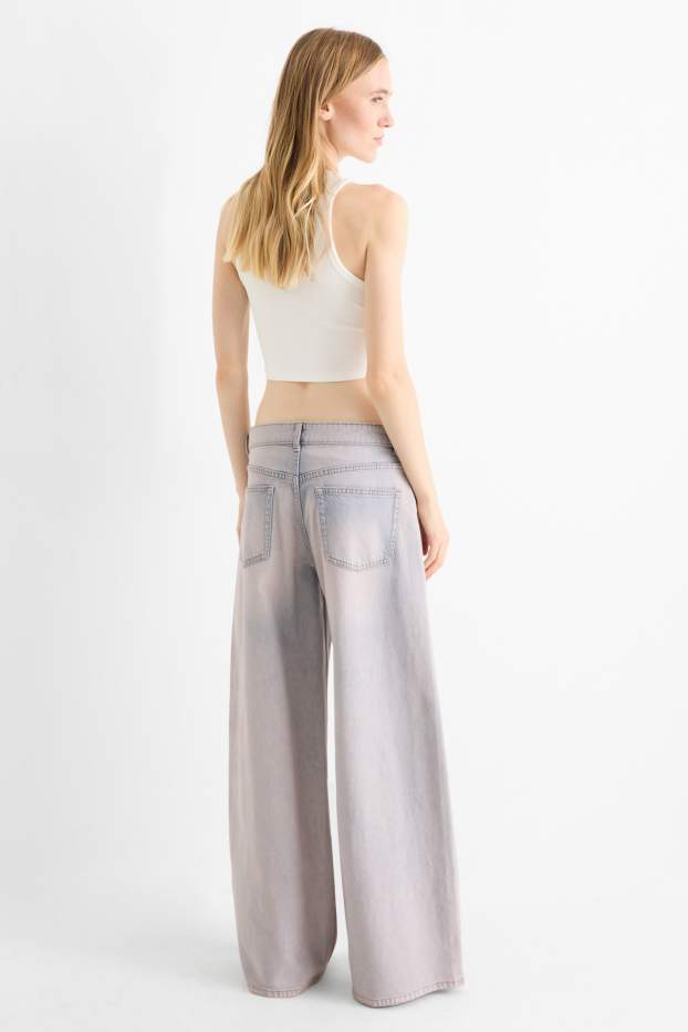 Dames - Wide leg jeans - low waist - roze