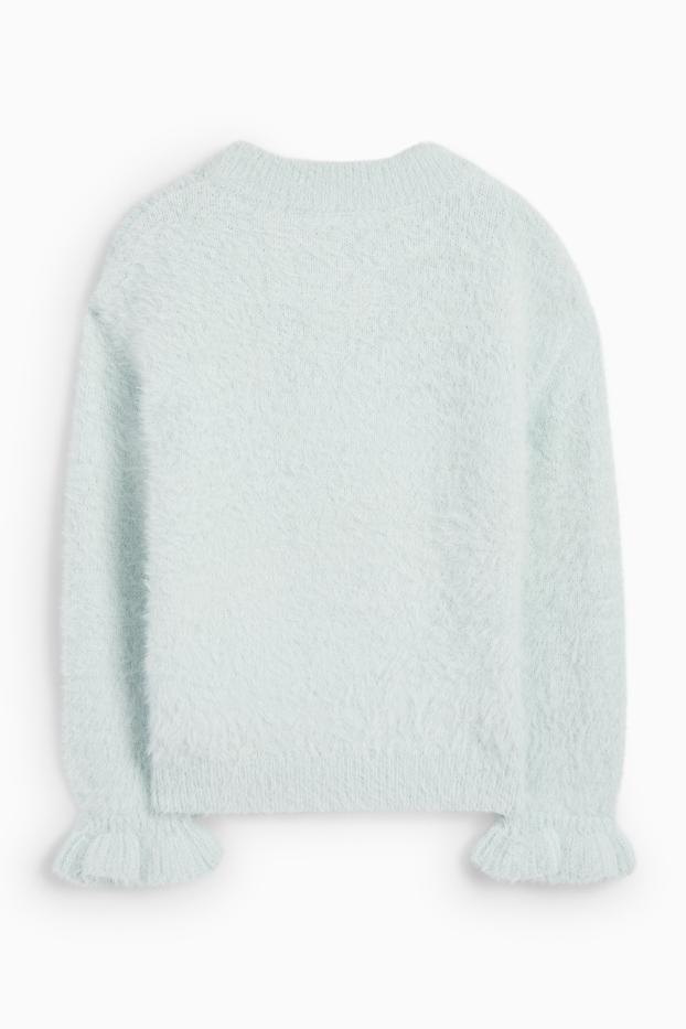 Kinder Mädchen - Katze - Pullover - helltürkis