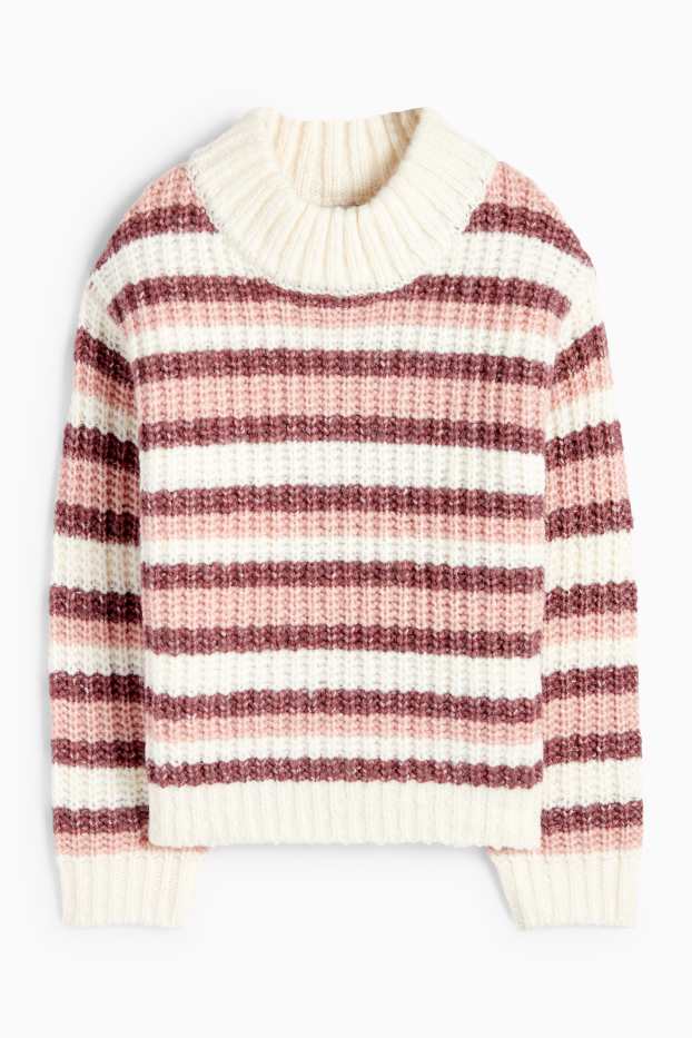 Children Girls - Jumper - ribbed - striped - white / rose