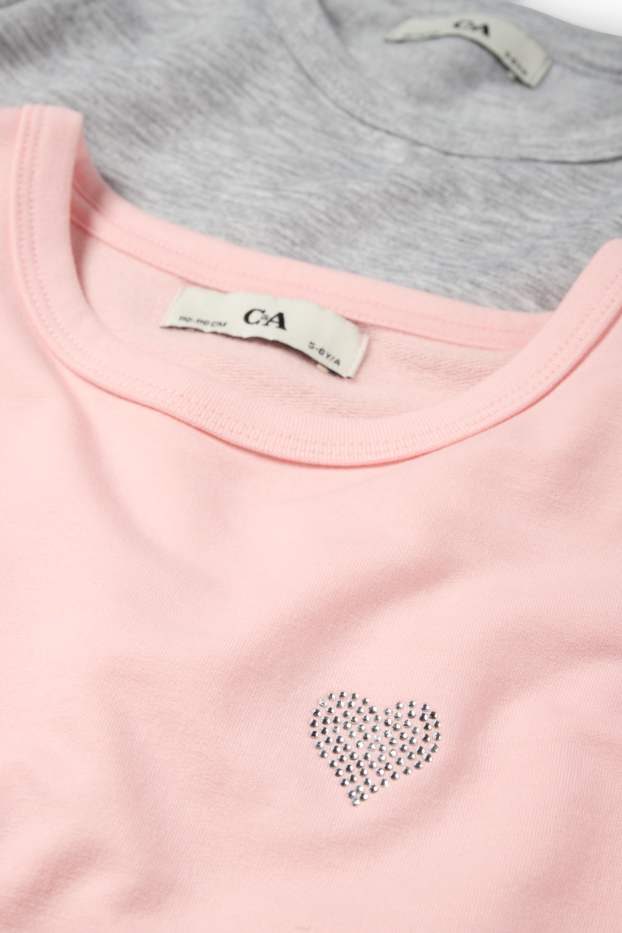 Kinder Mädchen - Multipack 2er - Herz - Thermo-Langarmshirt - grau / rosa