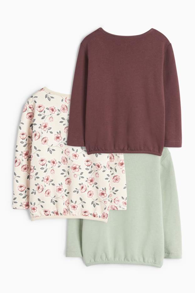 Baby Mädchen - Multipack 3er - Blümchen und Häschen - Baby-Sweatshirt - bordeaux