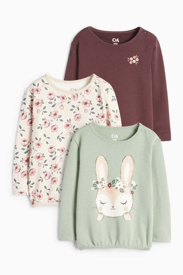 Baby Mädchen - Multipack 3er - Blümchen und Häschen - Baby-Sweatshirt - bordeaux