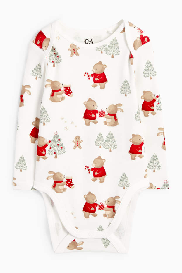 Neonati - Orsacchiotto e albero di Natale - body natalizio per neonati - bianco