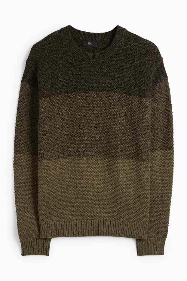 Herren - Pullover - gestreift - strukturiert - dunkelgrün