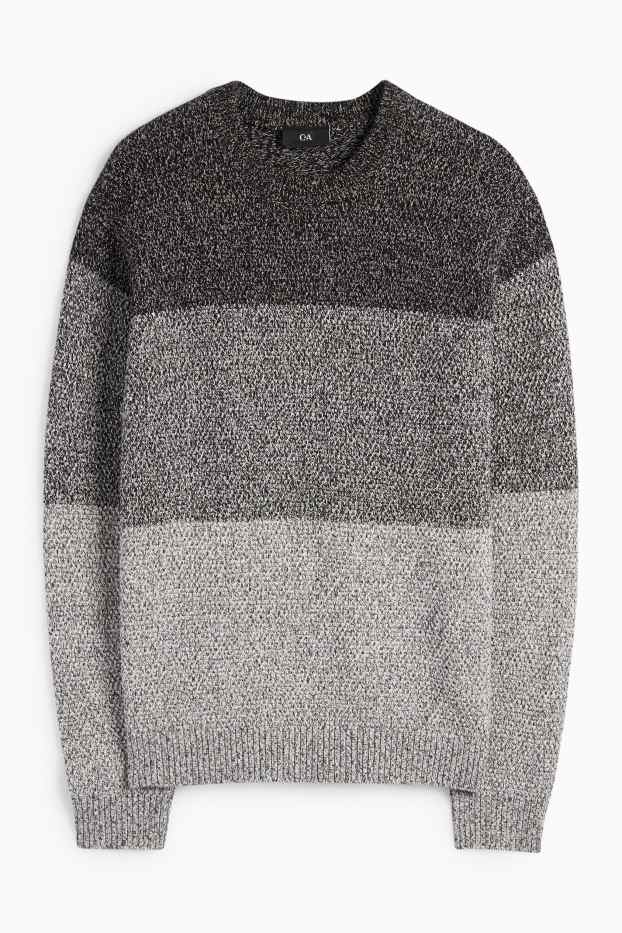 Herren - Pullover - gestreift - strukturiert - dunkelgrau