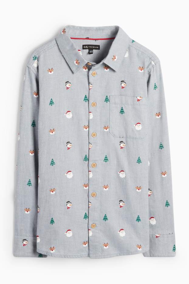 Enfants garçons - Chemise de Noël - à motif - gris clair