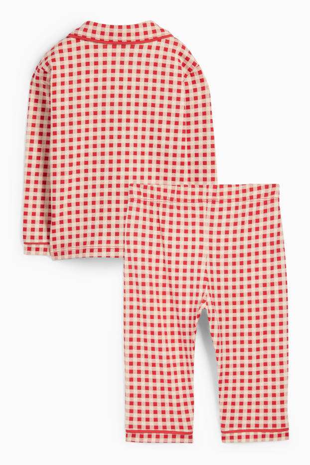 Unisex - Taaitaaipop - babypyjama vor de kerst - 2-delig - geruit - rood / beige