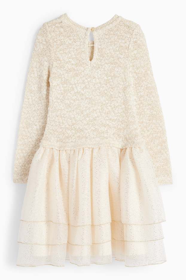 Kinder Mädchen - Kleid - glänzend - cremefarben