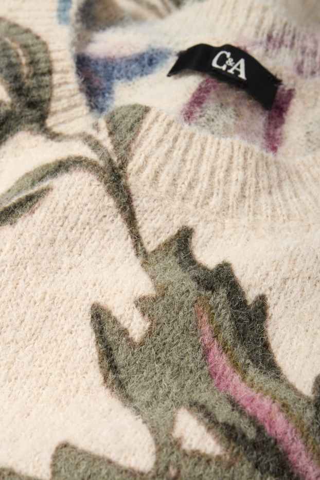 Dames - Trui - gebloemd - licht beige