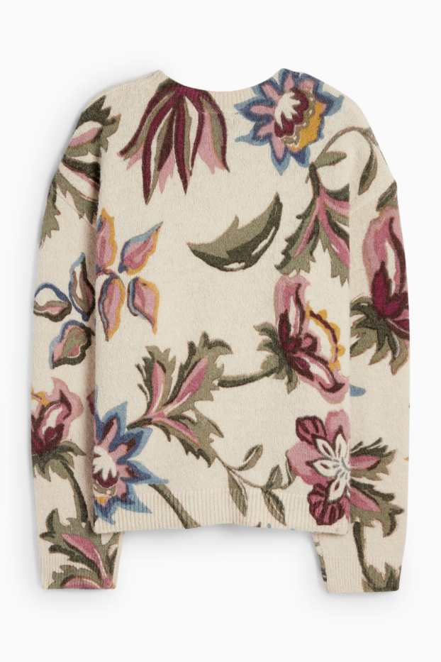 Dames - Trui - gebloemd - licht beige