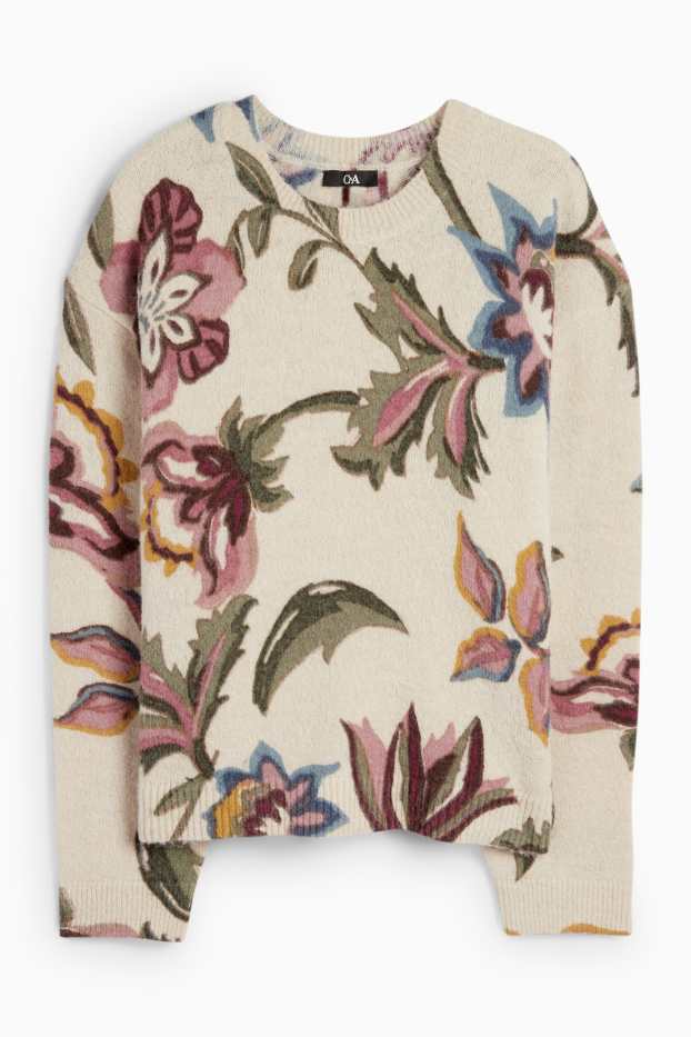 Dames - Trui - gebloemd - licht beige