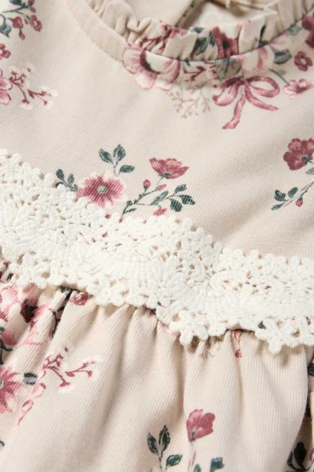Baby Mädchen - Blümchen - Baby-Kleid - hellbeige