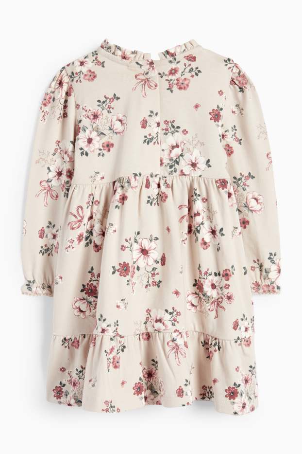 Baby Mädchen - Blümchen - Baby-Kleid - hellbeige