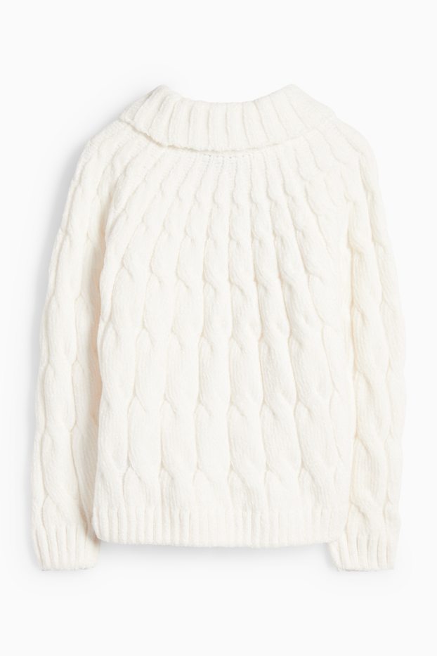Kinder Mädchen - Chenille-Pullover - Zopfmuster - weiss