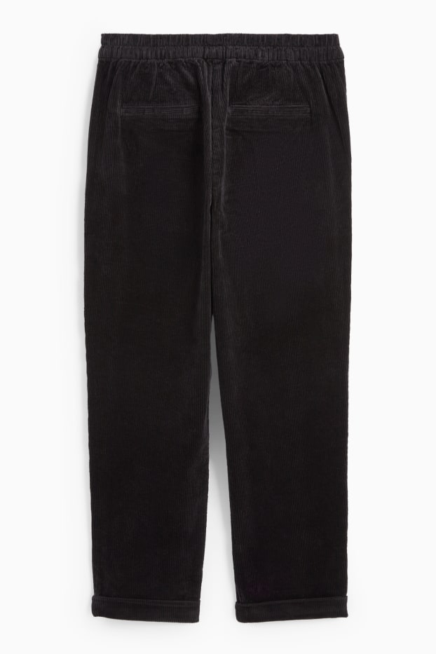 Women - Corduroy trousers - high waist - tapered fit - LYCRA® - black