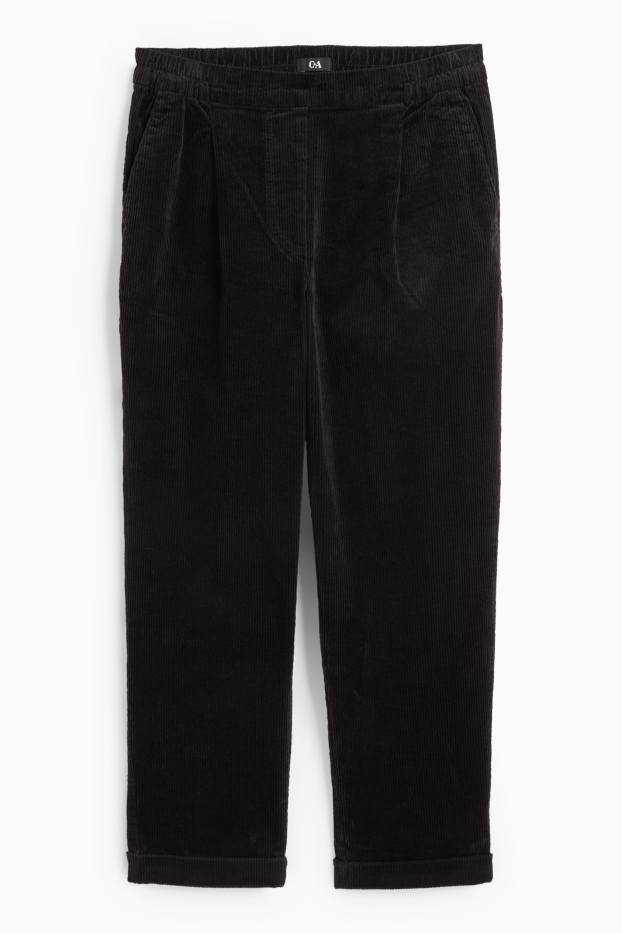 Women - Corduroy trousers - high waist - tapered fit - LYCRA® - black