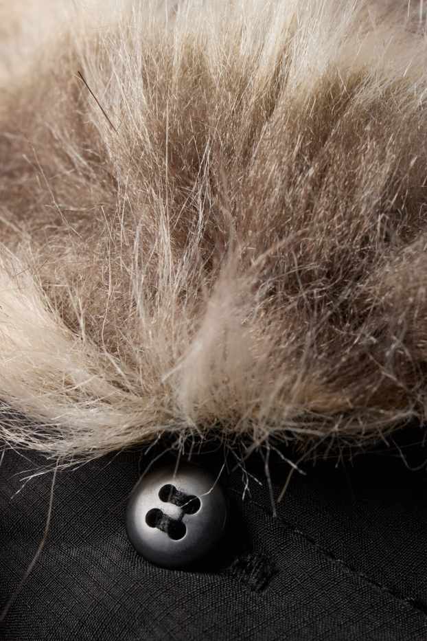 Niños - Chaqueta de plumas con capucha y pelo sintético - negro