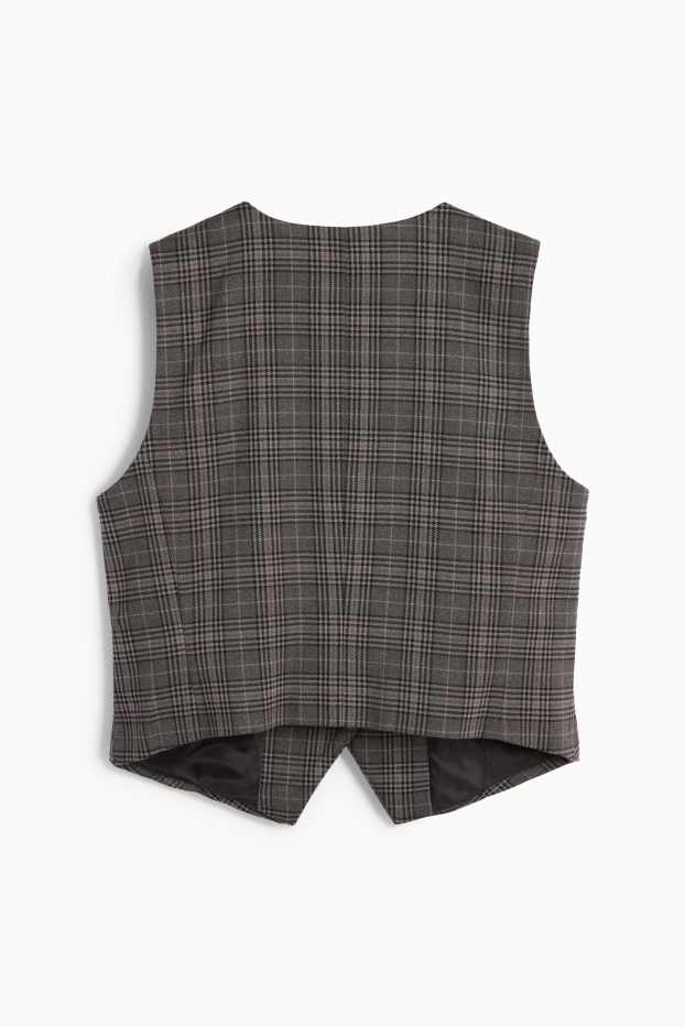Women - Waistcoat - fitted - check - dark gray