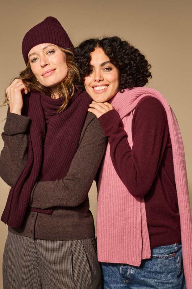 Women - Cashmere scarf - ribbed - dark rose